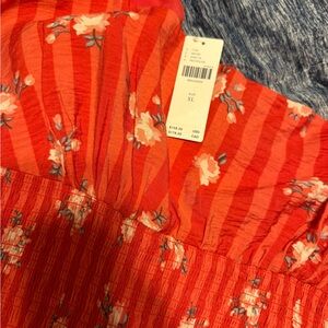 Anthropologie Floral Striped Red Dress